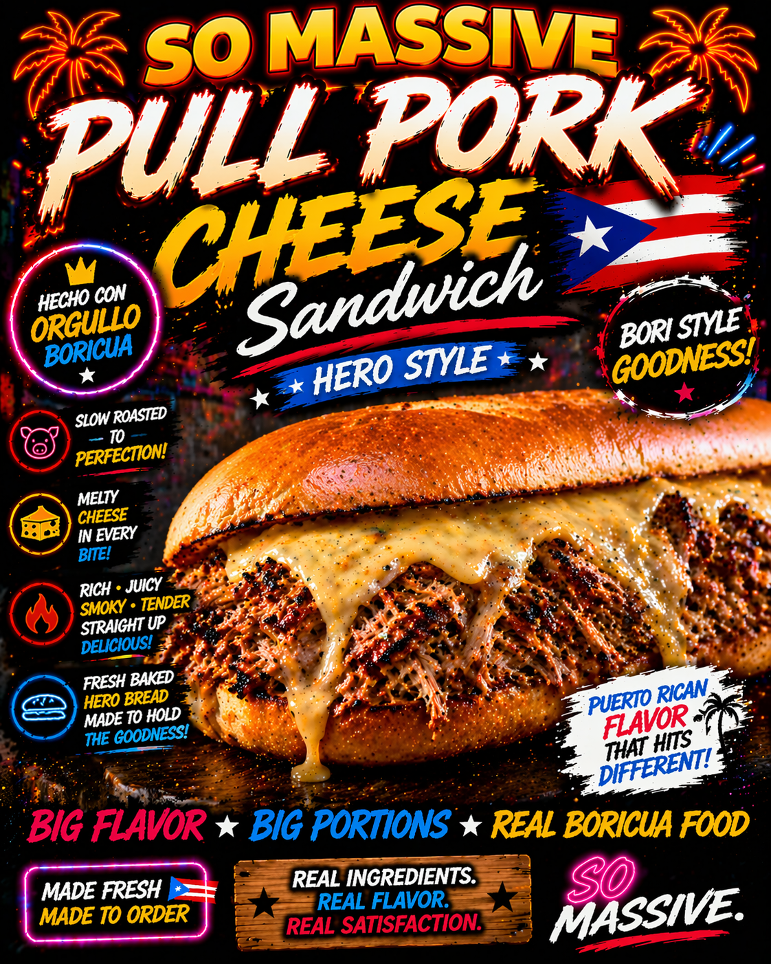 Pull Pork Pernil Cheese Sandwich hero