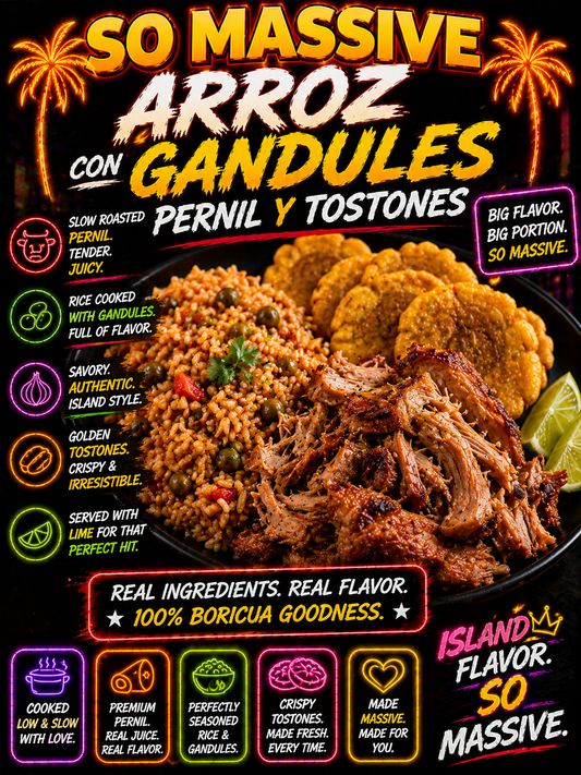 Arroz Con Gandules Pernil y Tostones